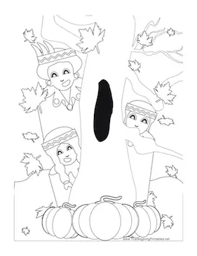 Thanksgiving Indians Tree Coloring Page