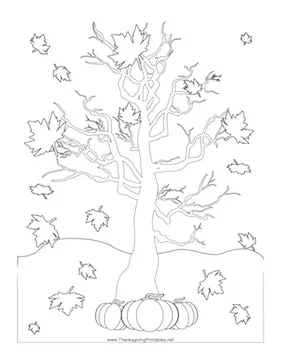 Thanksgiving Leaves Falling Coloring Page