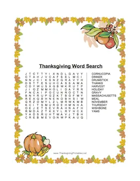 Thanksgiving Leaves Word Search