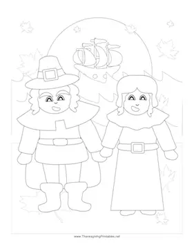 Thanksgiving Pilgrims Coloring Page