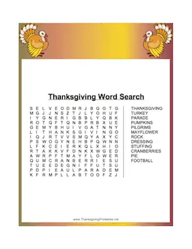 Thanksgiving Turkey Word Search