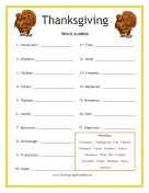 Thanksgiving Word Jumble Thanksgiving Printables